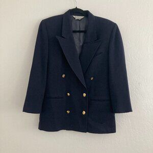 Vintage Austin Reed 100% Wool Navy Blue Blazer Double Breasted Preppy Academia 6